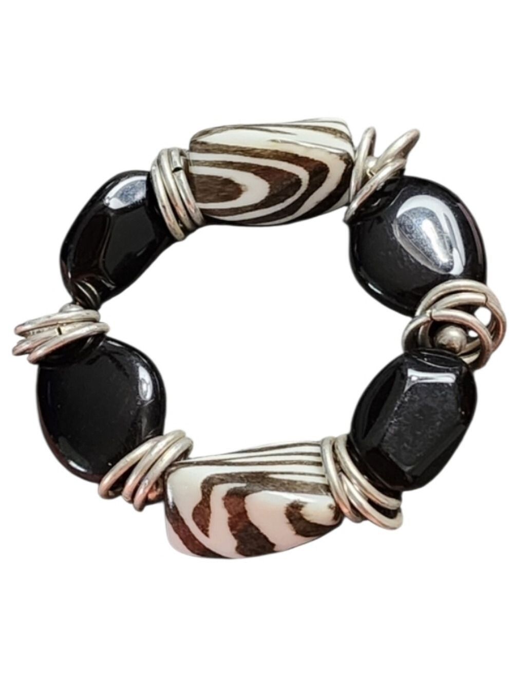 Black White Beaded Stretch Bracelet